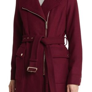 Michael Kors Burgundy Wool Blend Coat XL NWOT.